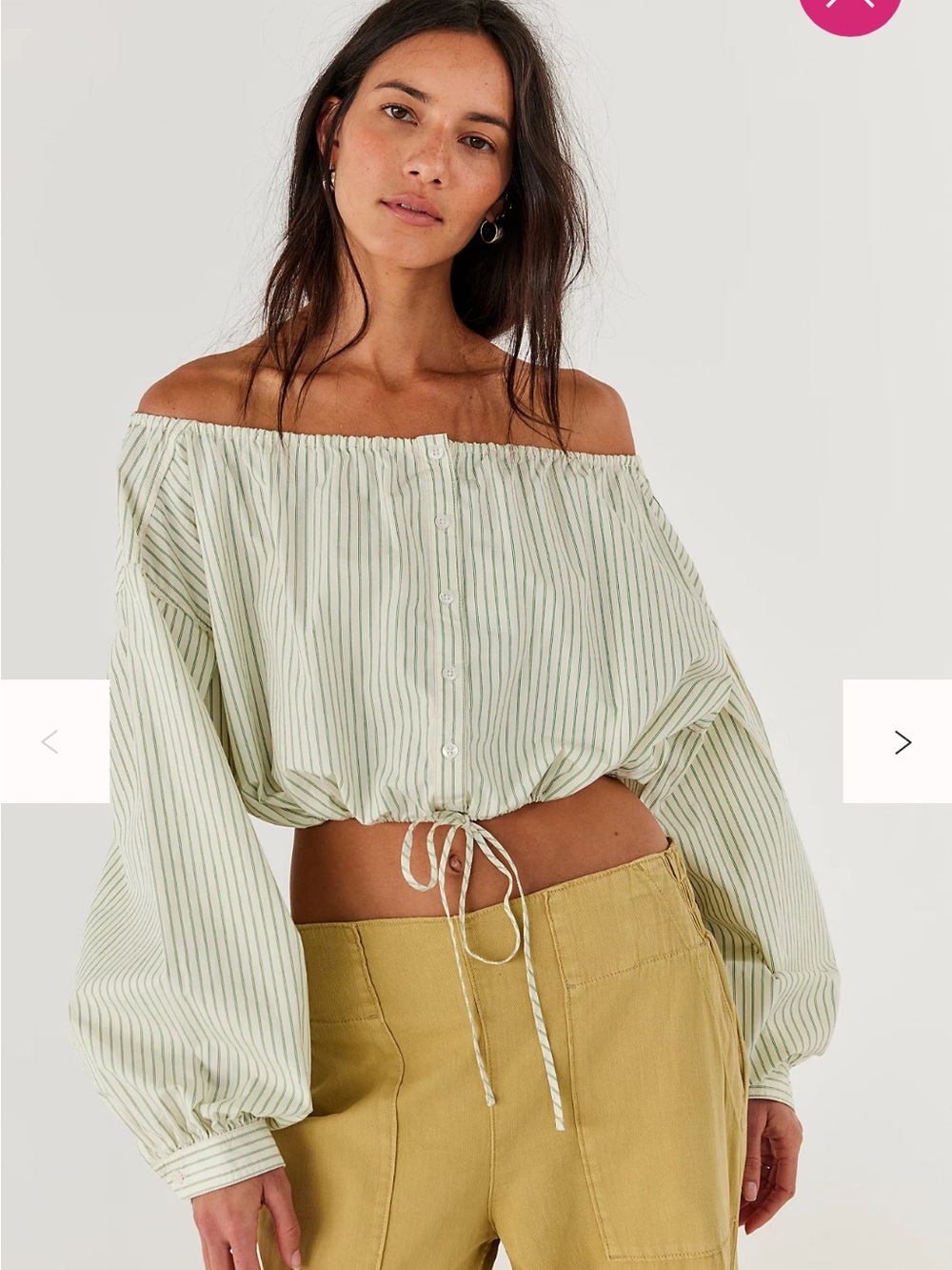 We The Free /Free People Striped Off-Shoulder Crop Top with Drawstring NWT Large